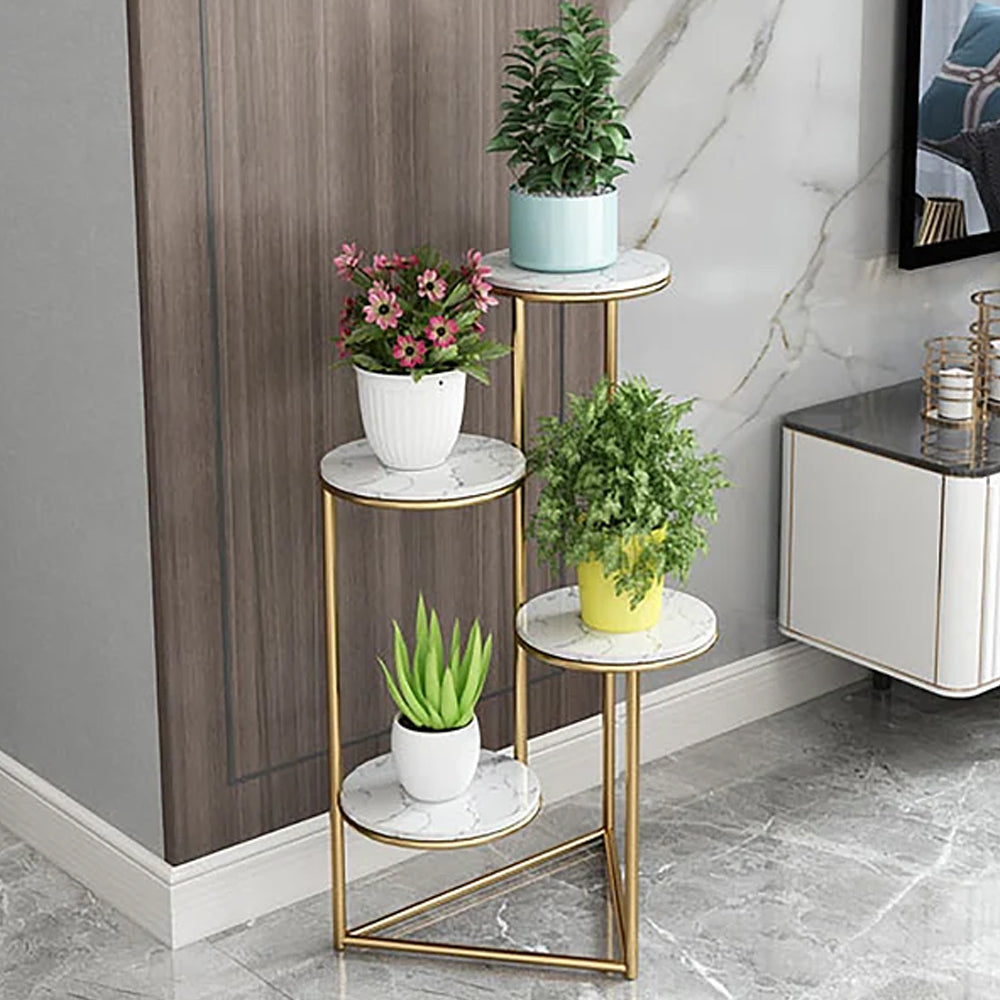 Premium Metal Planter Stand With White Round Marble At Top - 4 Tier