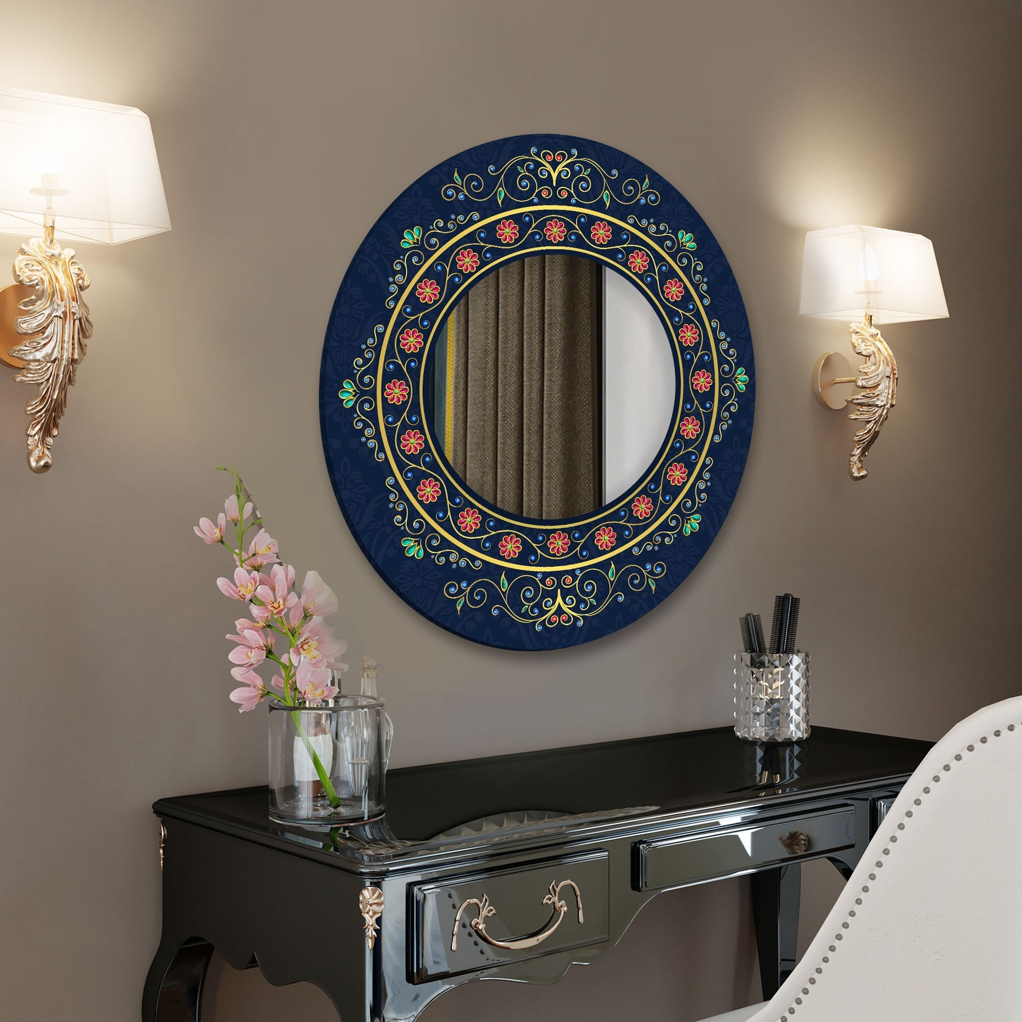 Crystals Abstract Pattern Round Printed Wall Mirror