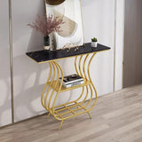 Black Narrow With Shelf Marble Top Console Table