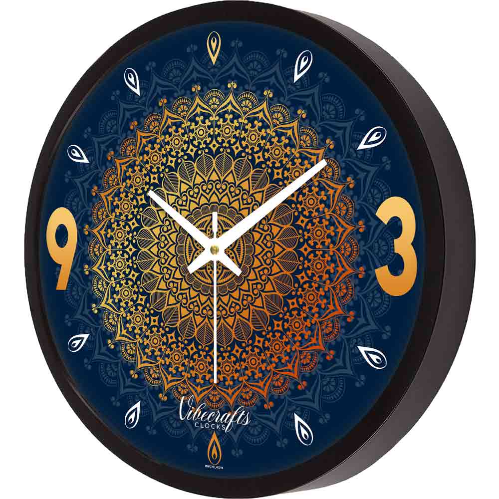 Blue Background Golden Mandala Designer Wall Clock