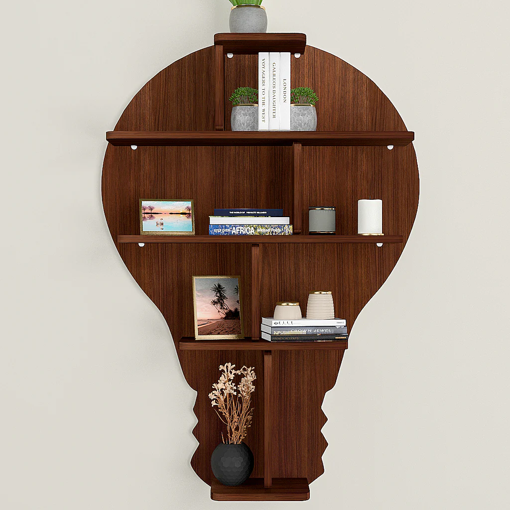 Bulb Shape Backlit Designer Wooden Wall Shelf