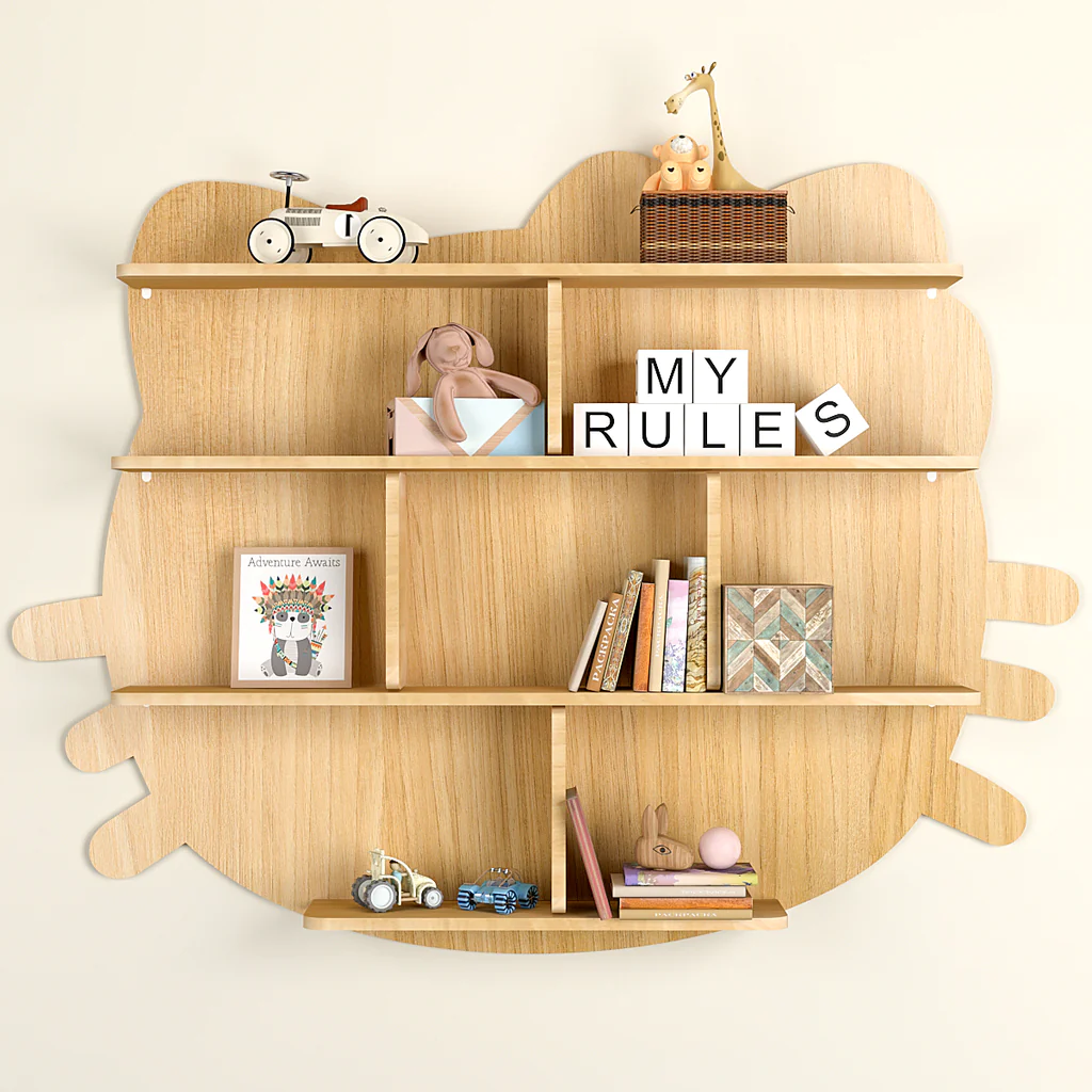 Designer Wooden Wall Shelf / Book Shelf / Night Light, Oak Finish