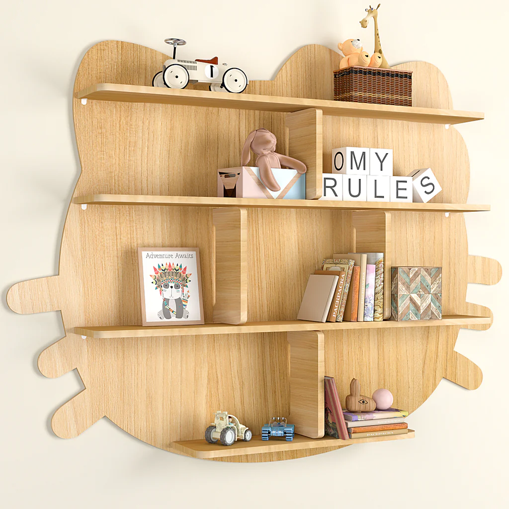 Cat Shape Backlit Designer Wooden Wall Shelf / Book Shelf /