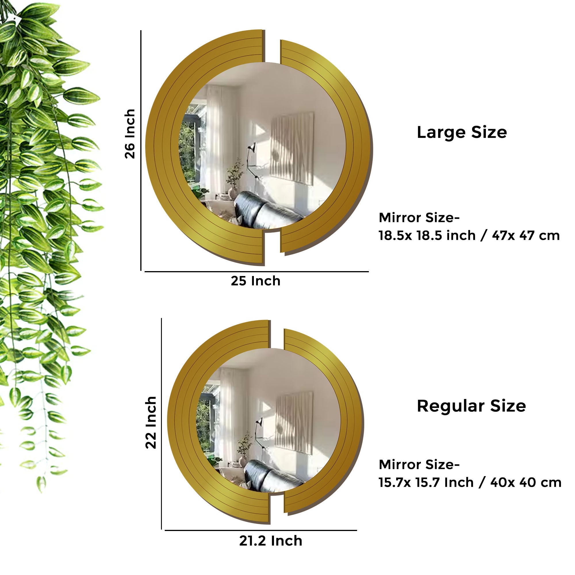 Circle In 2 Pieces Design Wood Wall Mirror