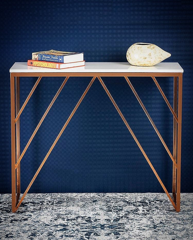 Console Table with Copper Metal Finish