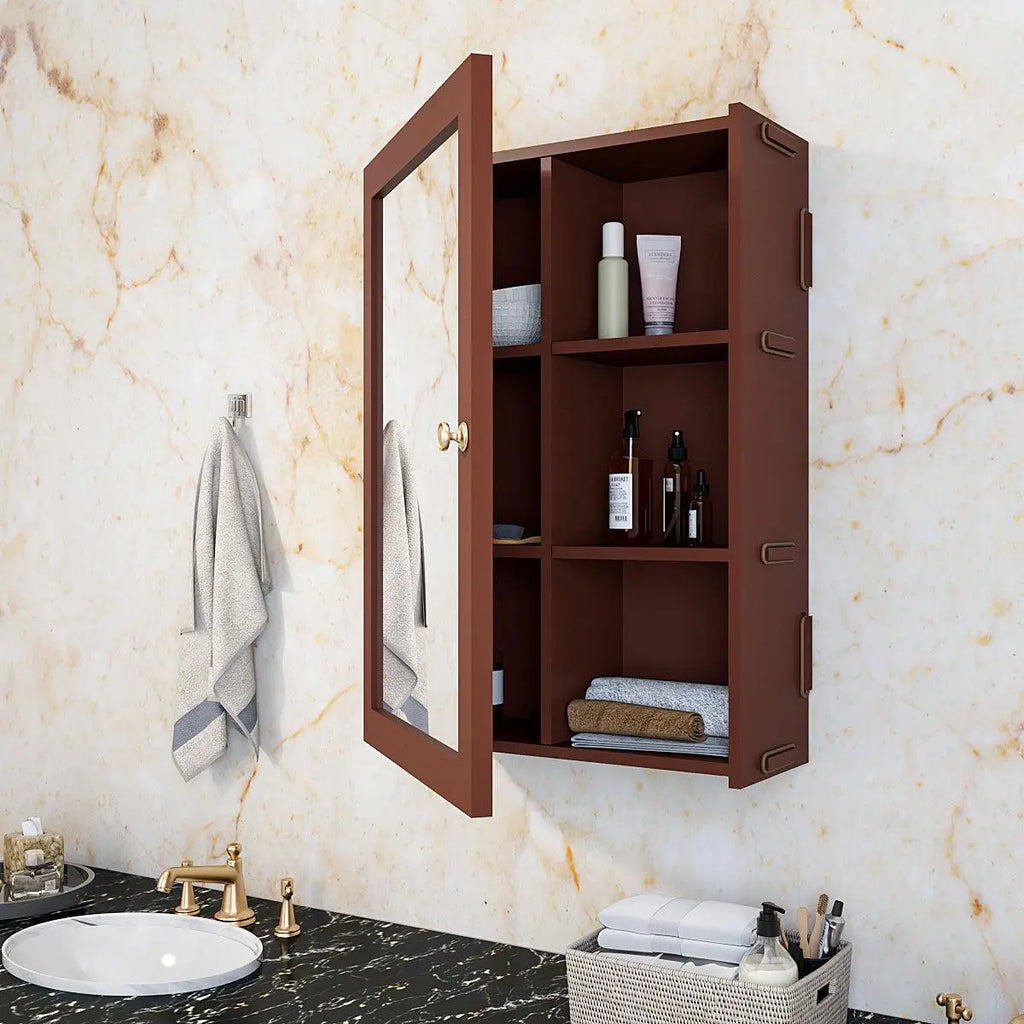 7 Spacious Shelves with Solid Brown Finish