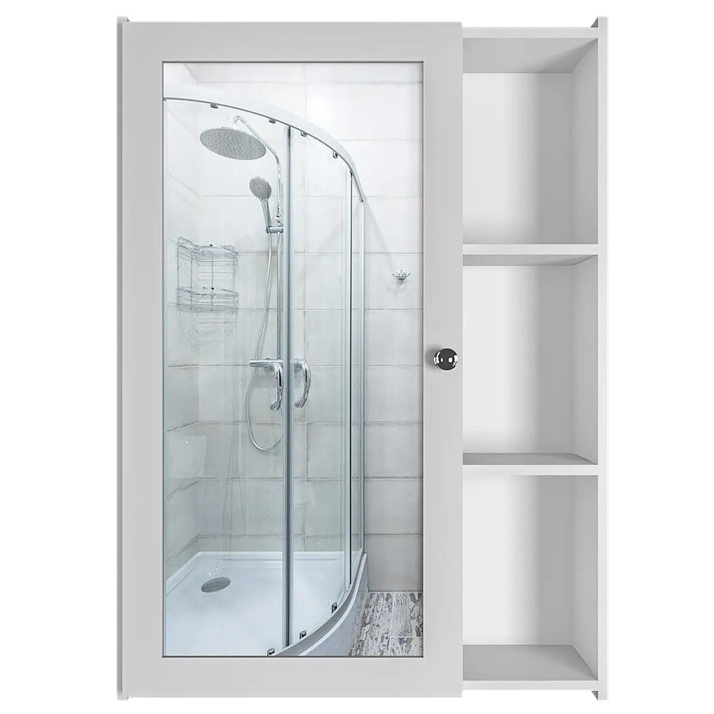 Wooden Bathroom Mirror Cabinet with 5 Spacious Shelves