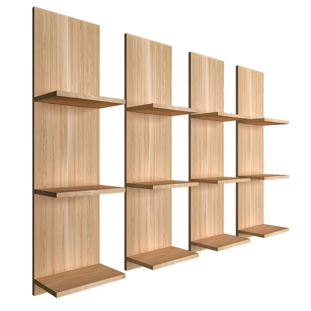 Vertical Wall Shelf with Light Oak Finish Set of 4