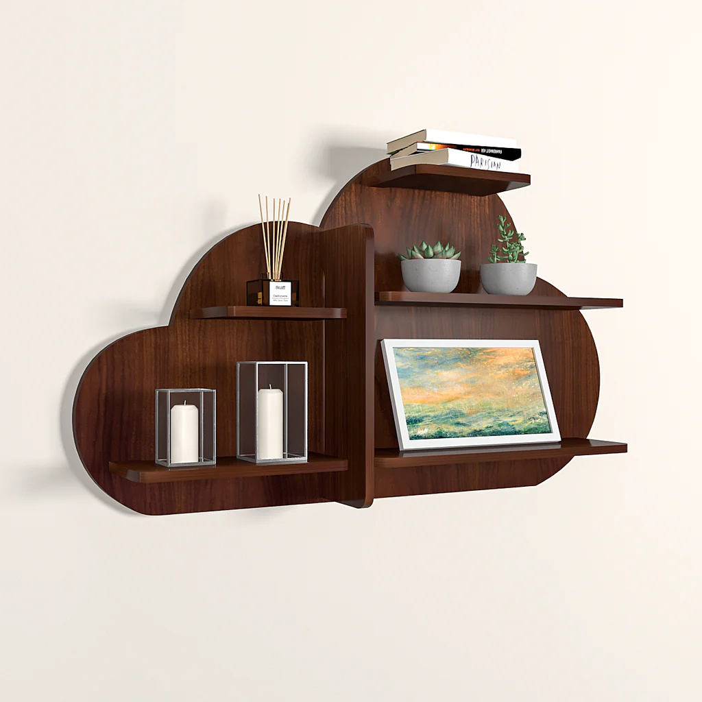 Cloud Shape Backlit Designer Wooden Wall Shelf / Book Shelf / Night Light,