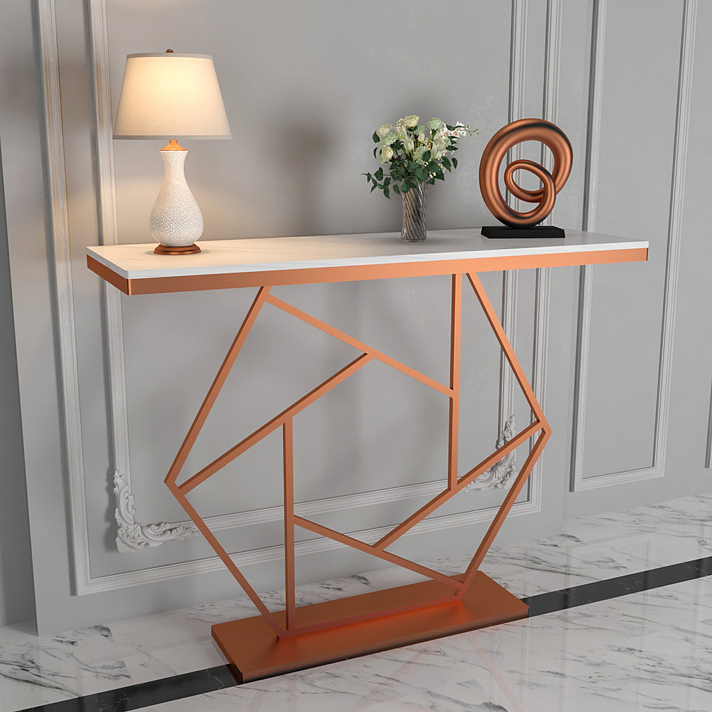 Copper Finish Console Table In Hexagonal Design