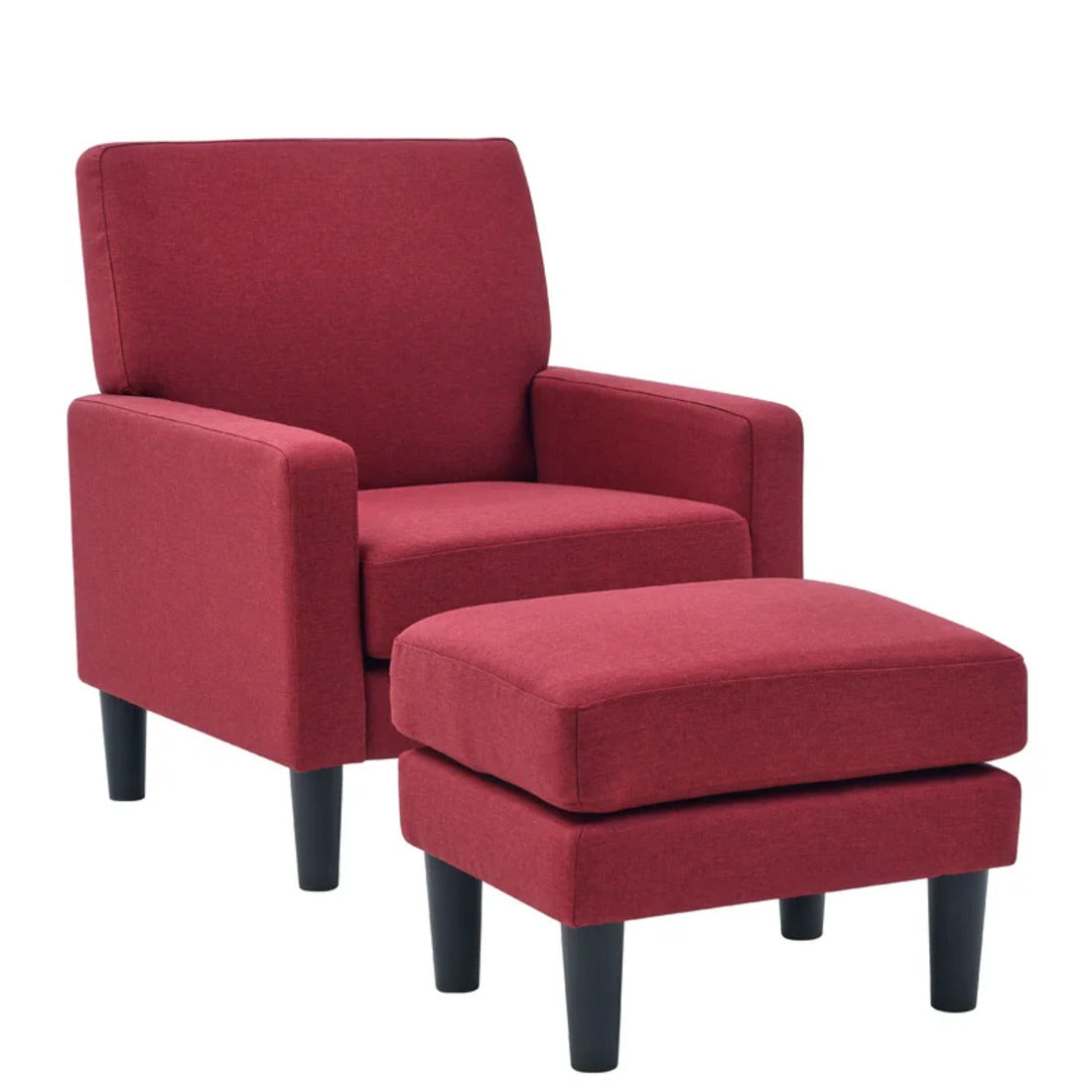 Red Standard Velvet Comfy Accent Chair with Ottoman