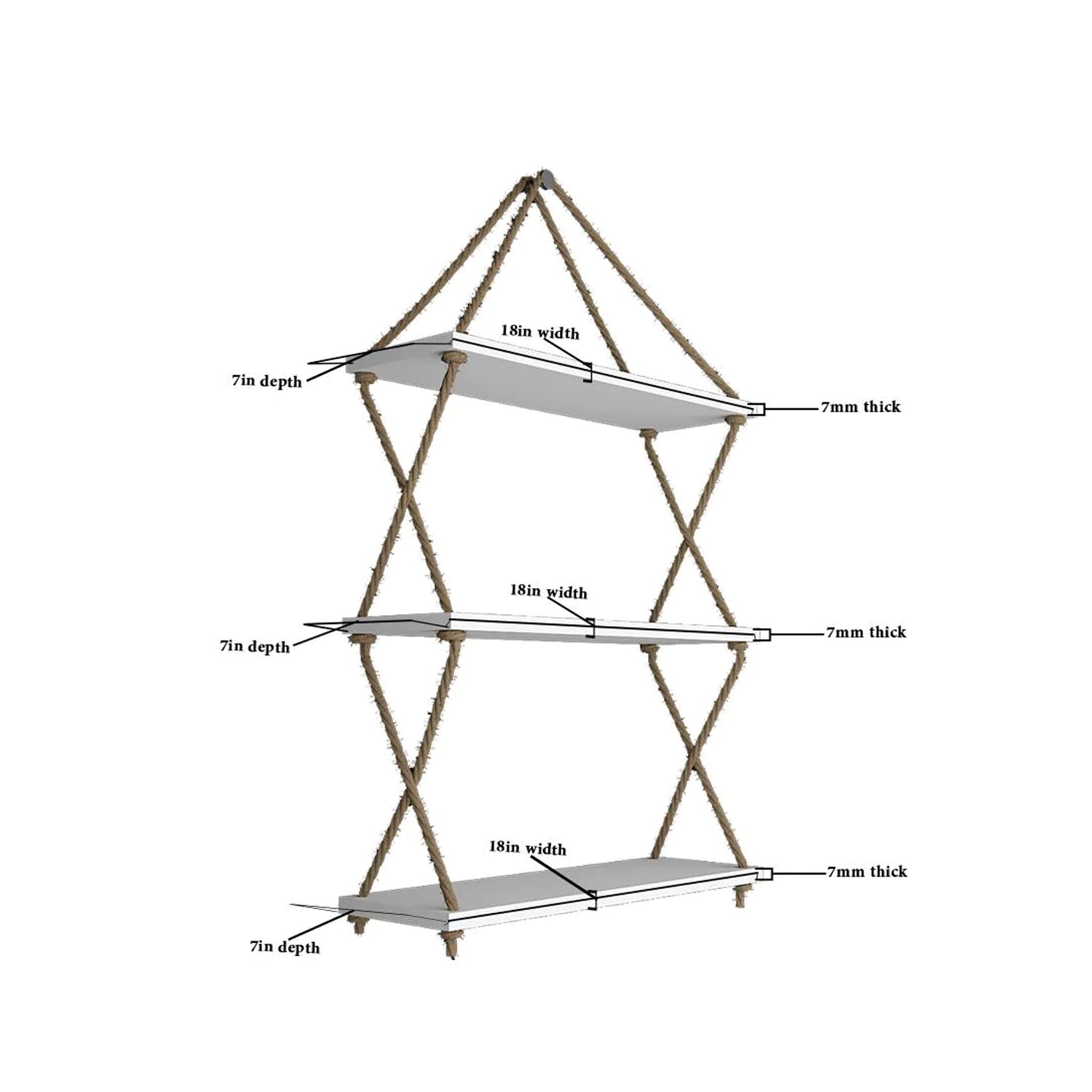 Rope Wooden Wall Hanging Planter Shelf (White Color)