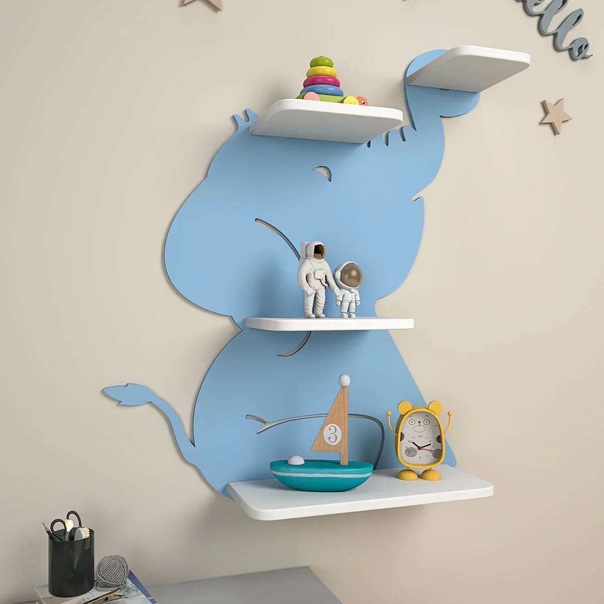 Little Elephant Shape Wooden Wall Shelf for Kids