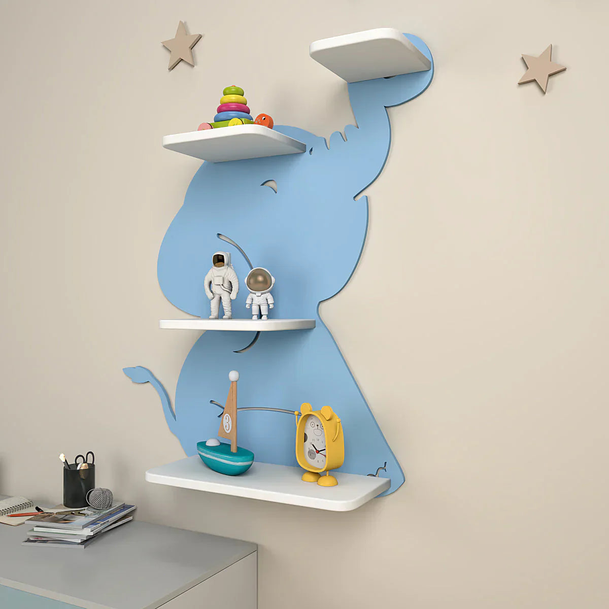 Elephant Shape Wooden Wall Shelf for Kids