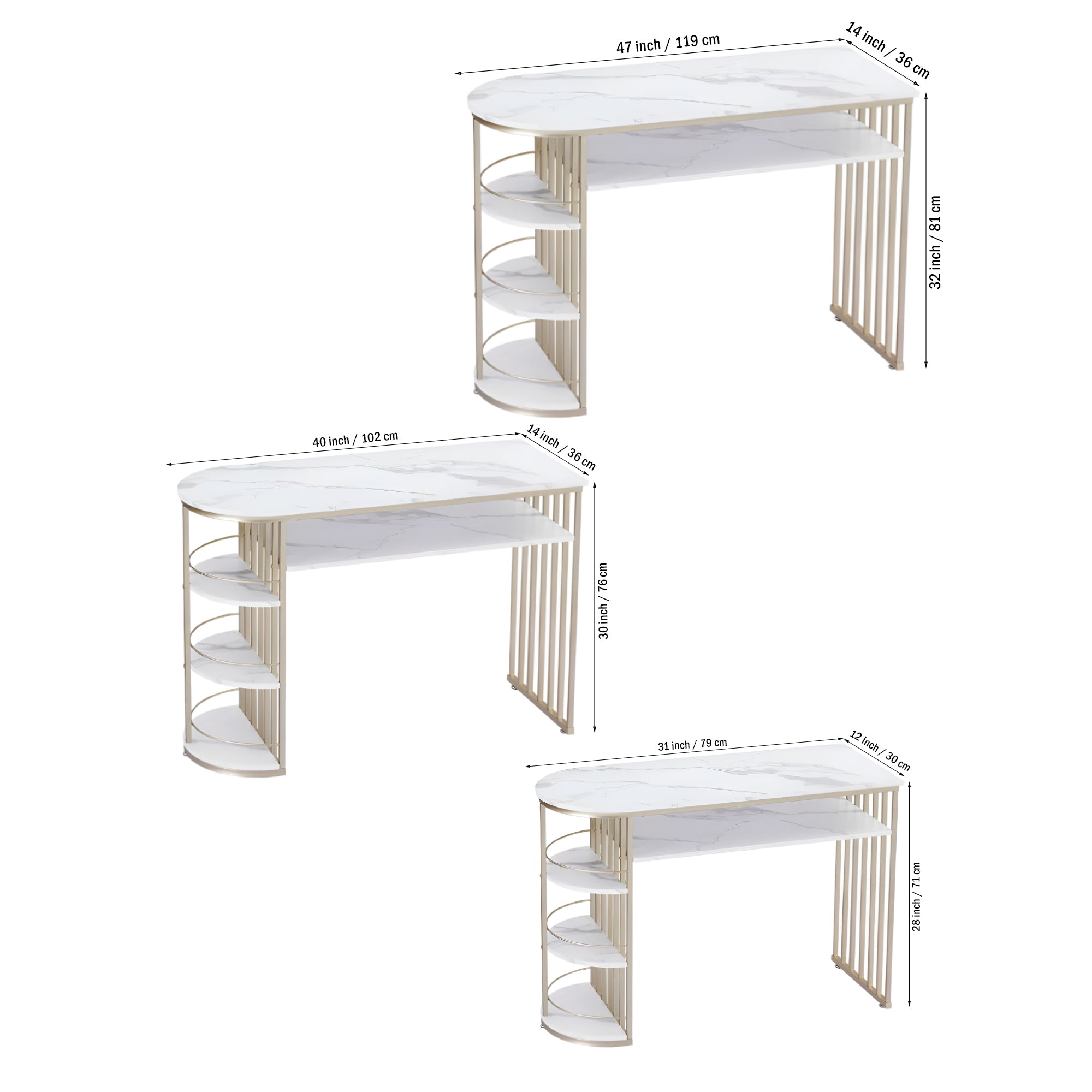 D-End 5 Tier White Marble Golden Console Table