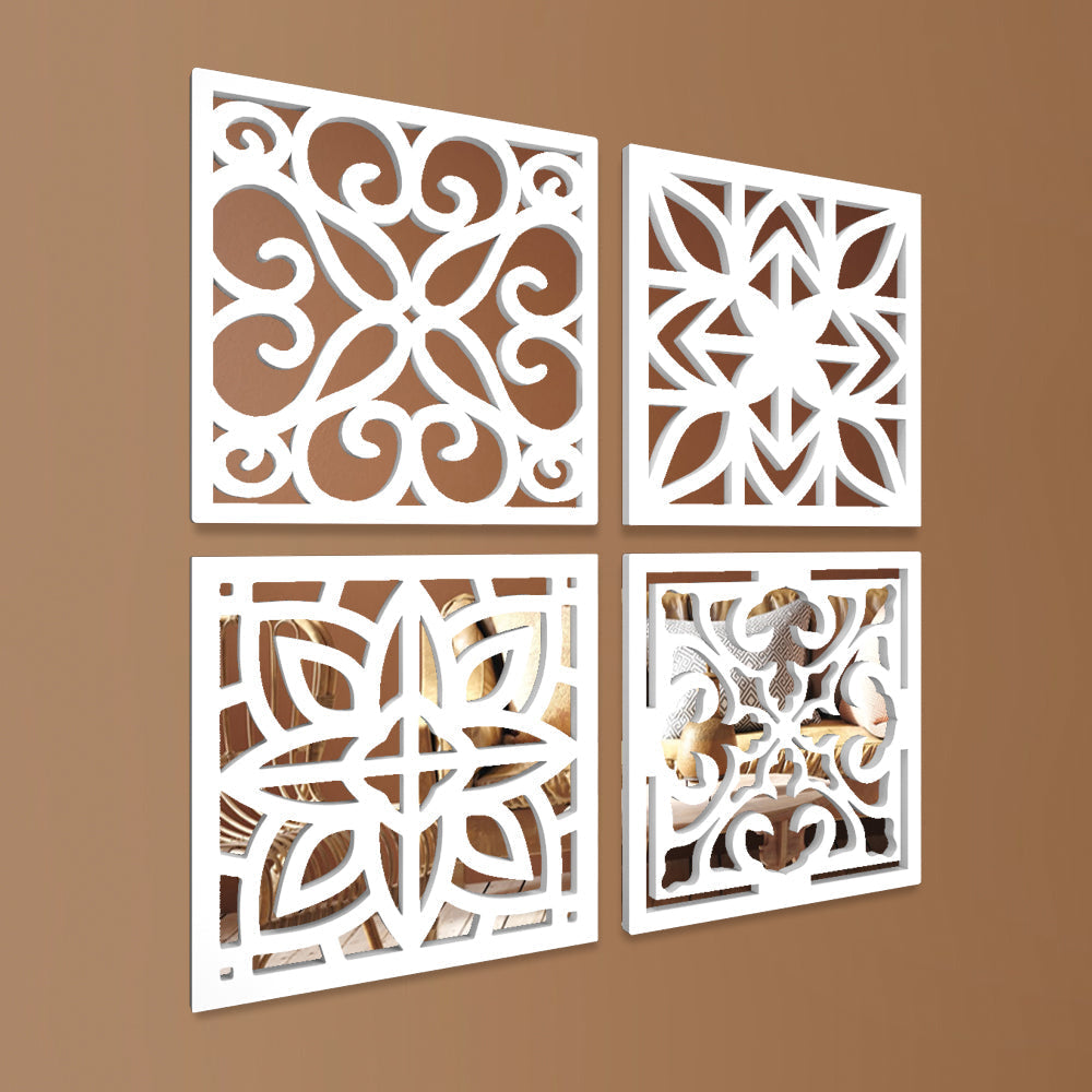 Wooden Mirror Wall Art Set of 4