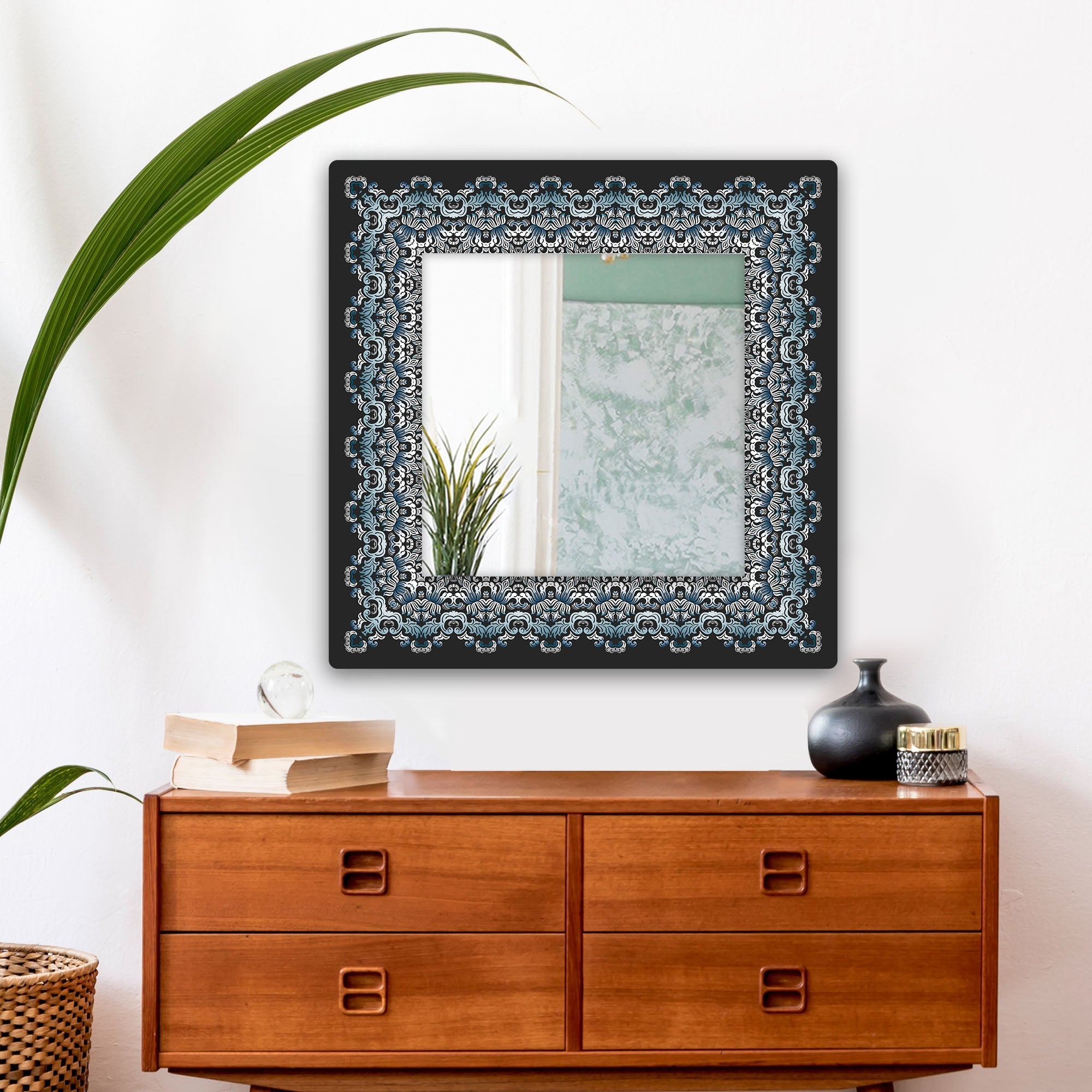 Designer Floral Square Frame Printed Wall Mirror