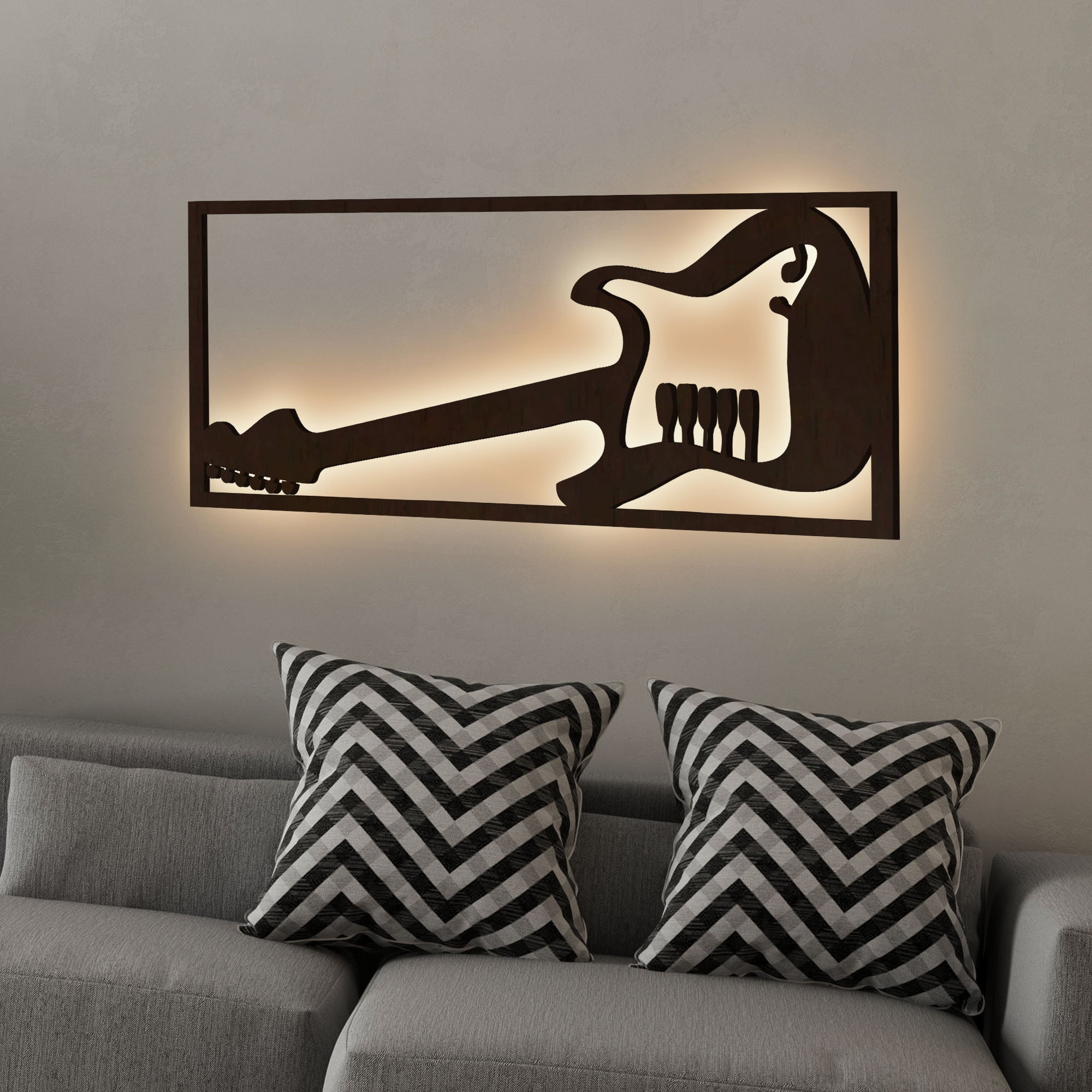 Designer Guitar Backlit Wooden Wall Decor