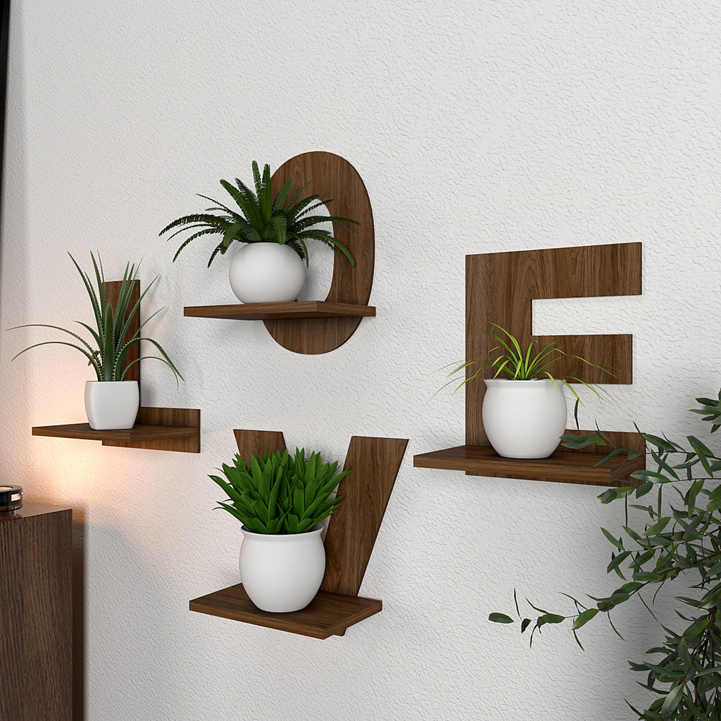 Alphabet Dark Walnut Planter Shelves Set Of 4
