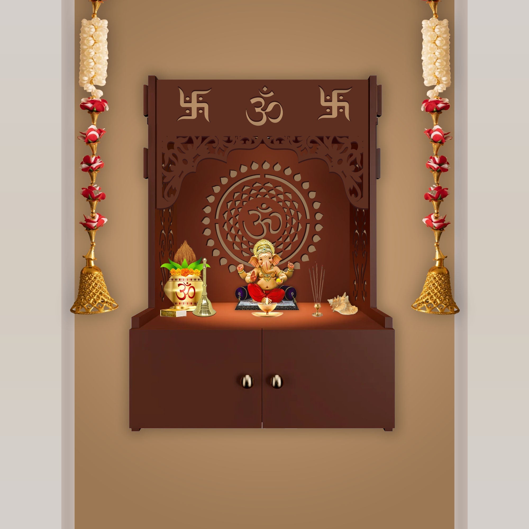 Designer Om Chakra Brown MDF Wood Temple