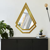 Double Kite Shape Unique Design Wooden Wall Mirror With Gold Texture