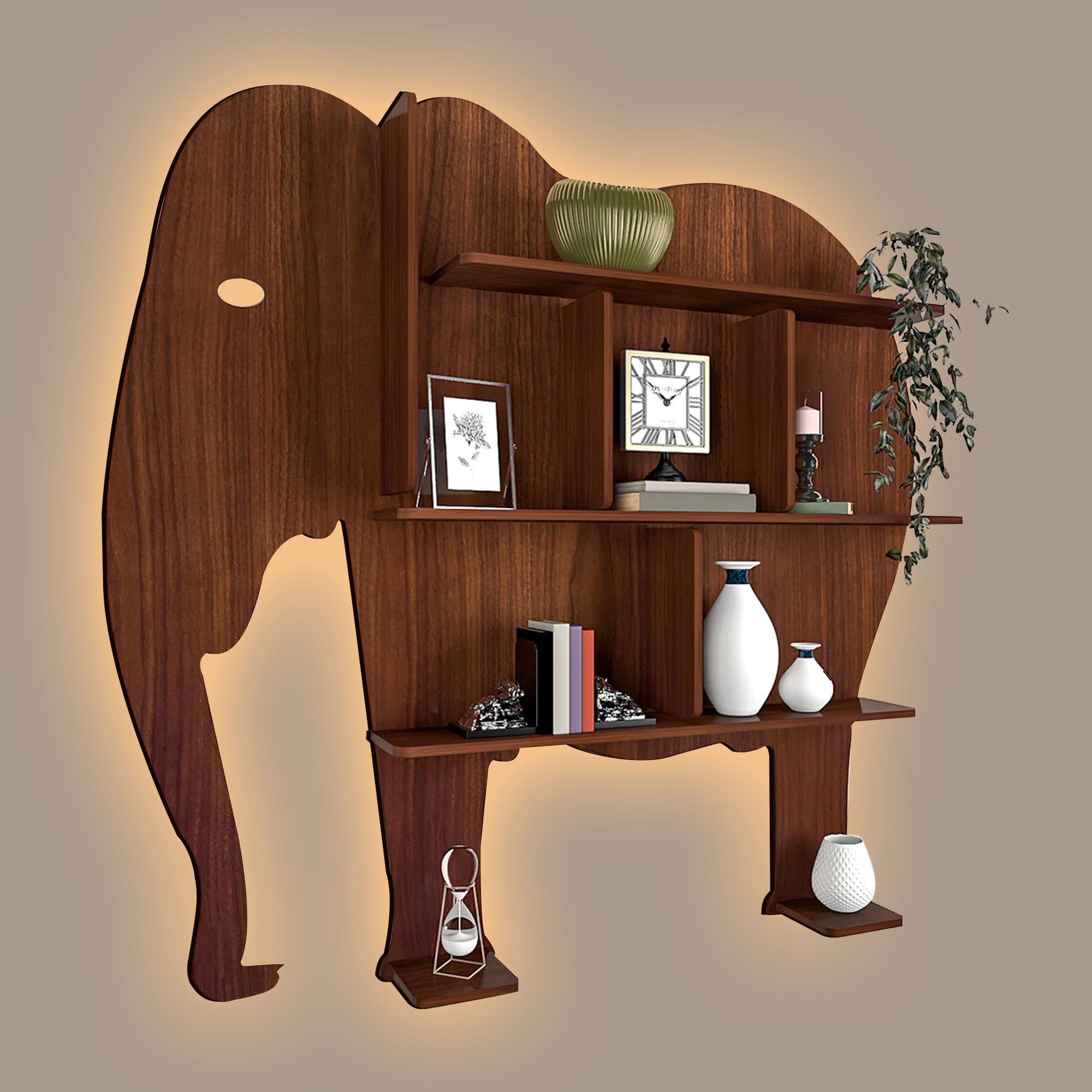 Elephant Shape Desigenr Wooden Wall Shelf