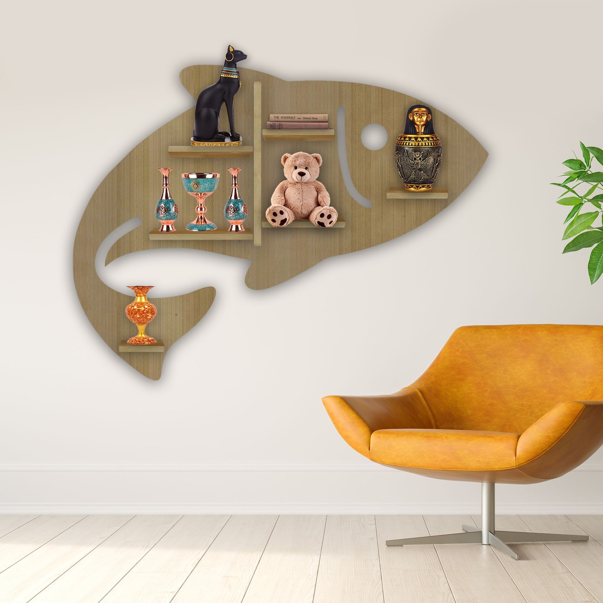 Wall Shelf LED Light Wall Shelf with Oak Finish