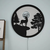 Full Moon Rounded Reindeer Backlit Wooden Wall Decor with LED Night Light