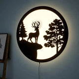 Full Moon Rounded Reindeer Backlit Wooden Wall Decor with LED Night Light