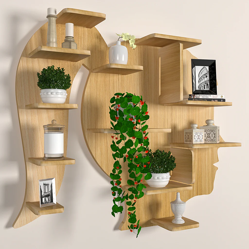 Wooden Wall Shelf / Book Shelf / Night Light, Light Oak Finish