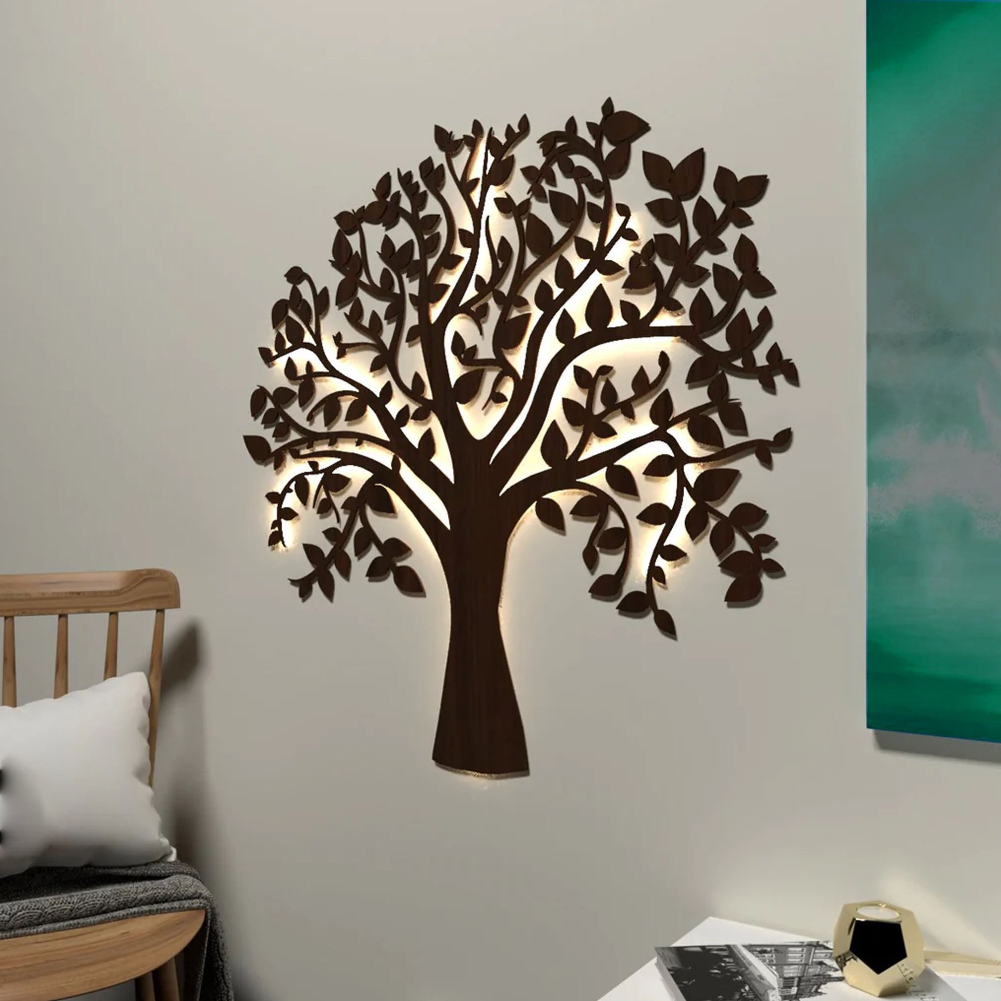 Glowing Tree Backlit Wooden Wall Art