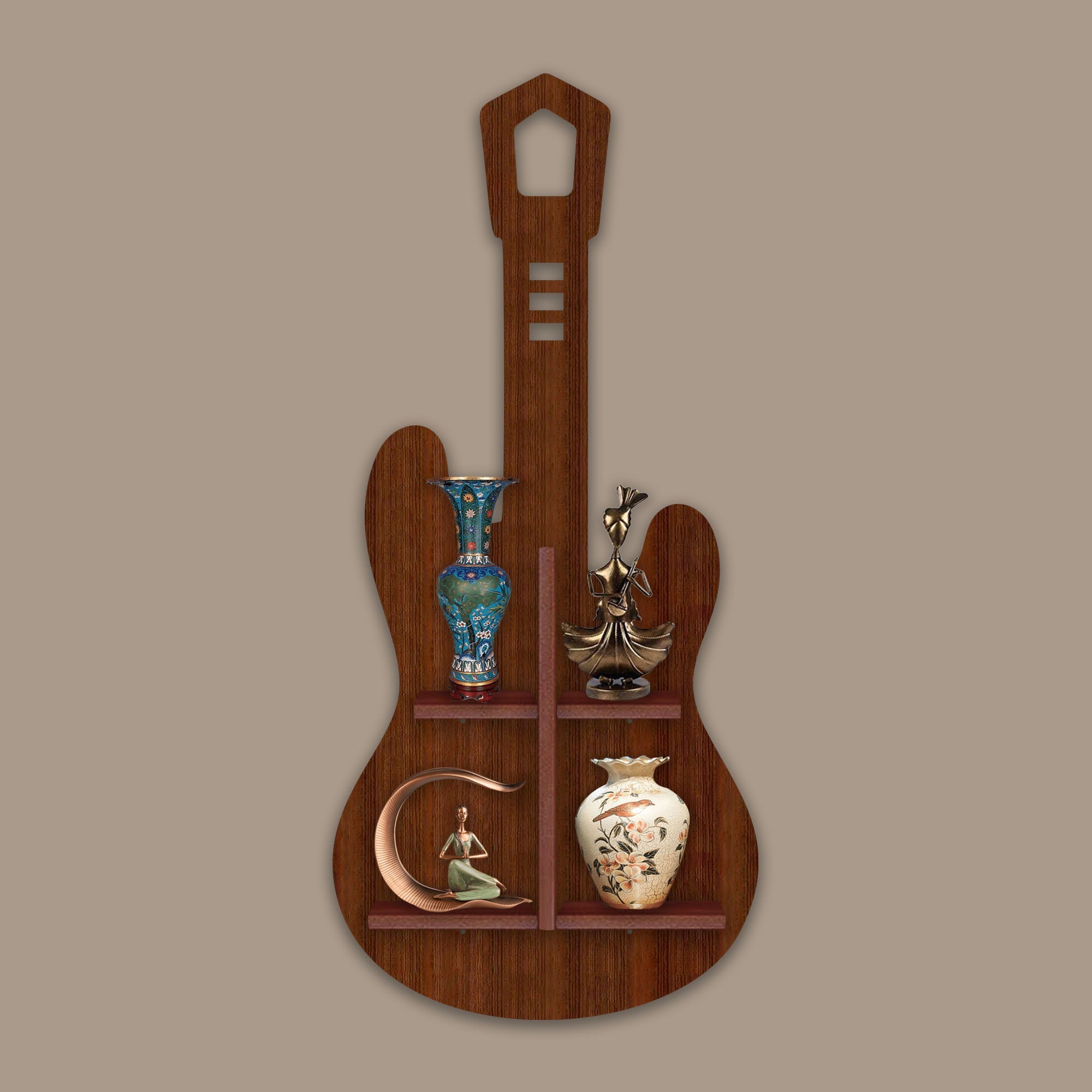 LED Light Wall Shelf with Walnut Finish