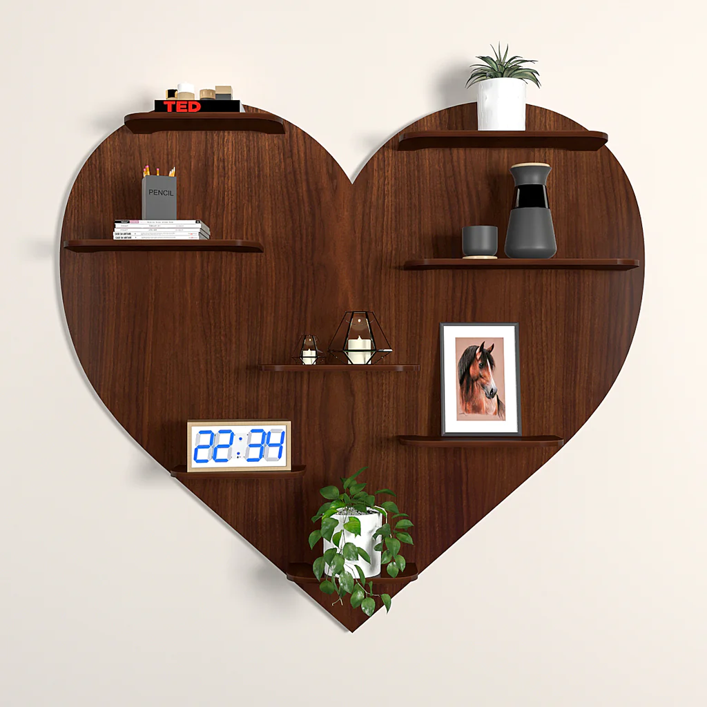 Heart Backlit Designer Wooden Wall Shelf