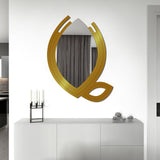 Hidden Eye In The Leaf Design Wood Wall Mirror With Gold Texture