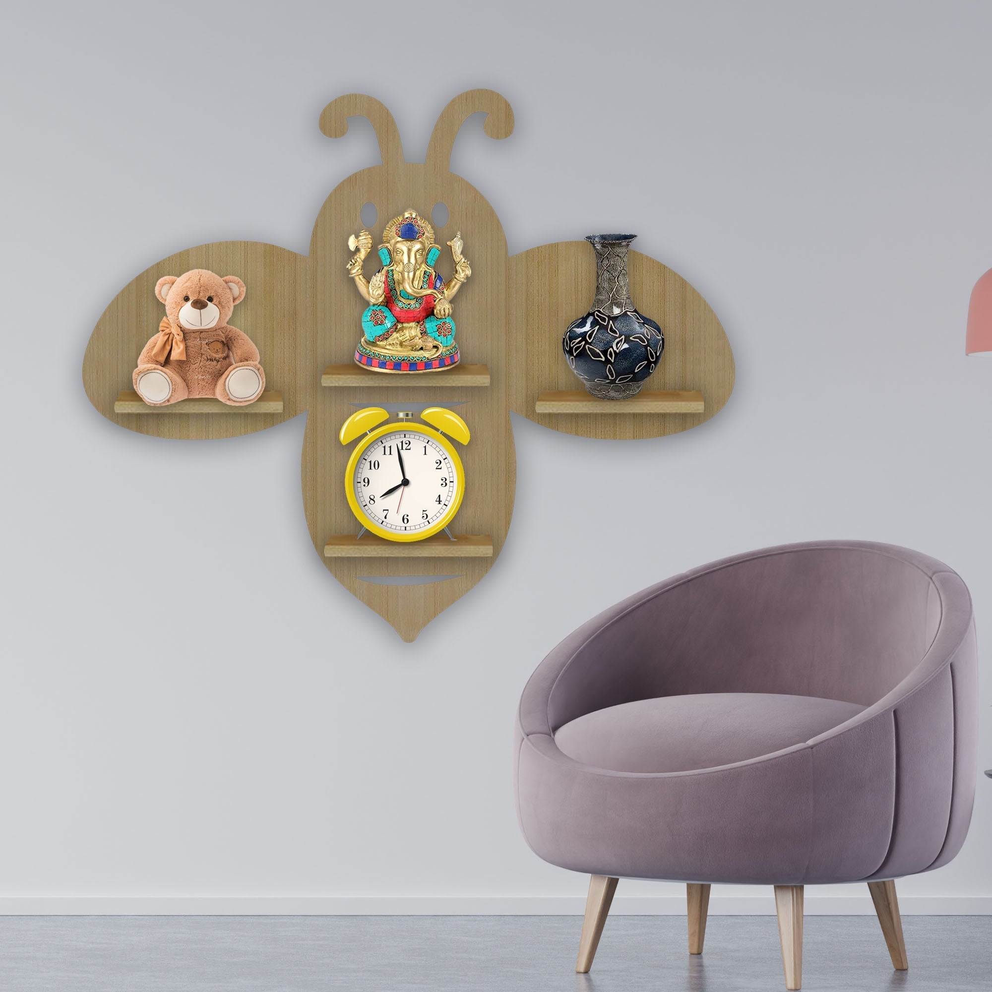 Wooden Wall Shelf LED Light Wall Shelf with Oak Finish