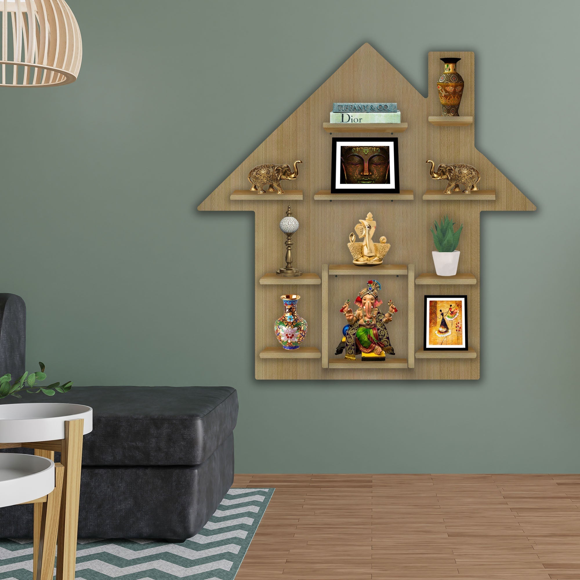 Hut Shape Wooden Wall Storage Shelves