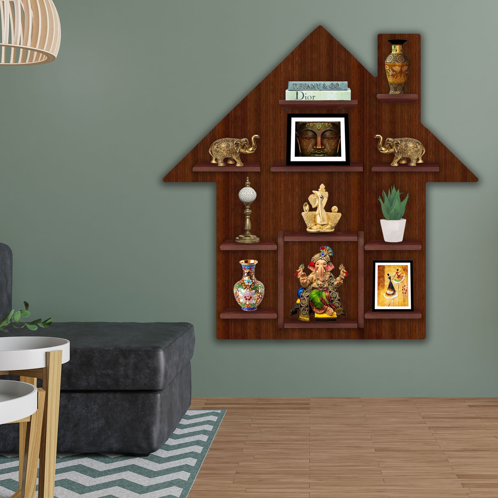Hut Shape Wooden Wall Storage Shelves