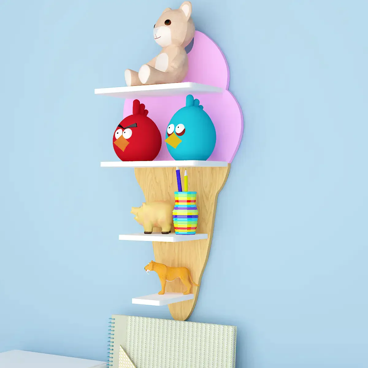Ice-Cream Shape Wooden Wall Storage