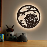 Little Lion Art Backlit Wooden Wall Decor with LED Night Light Walnut Finish