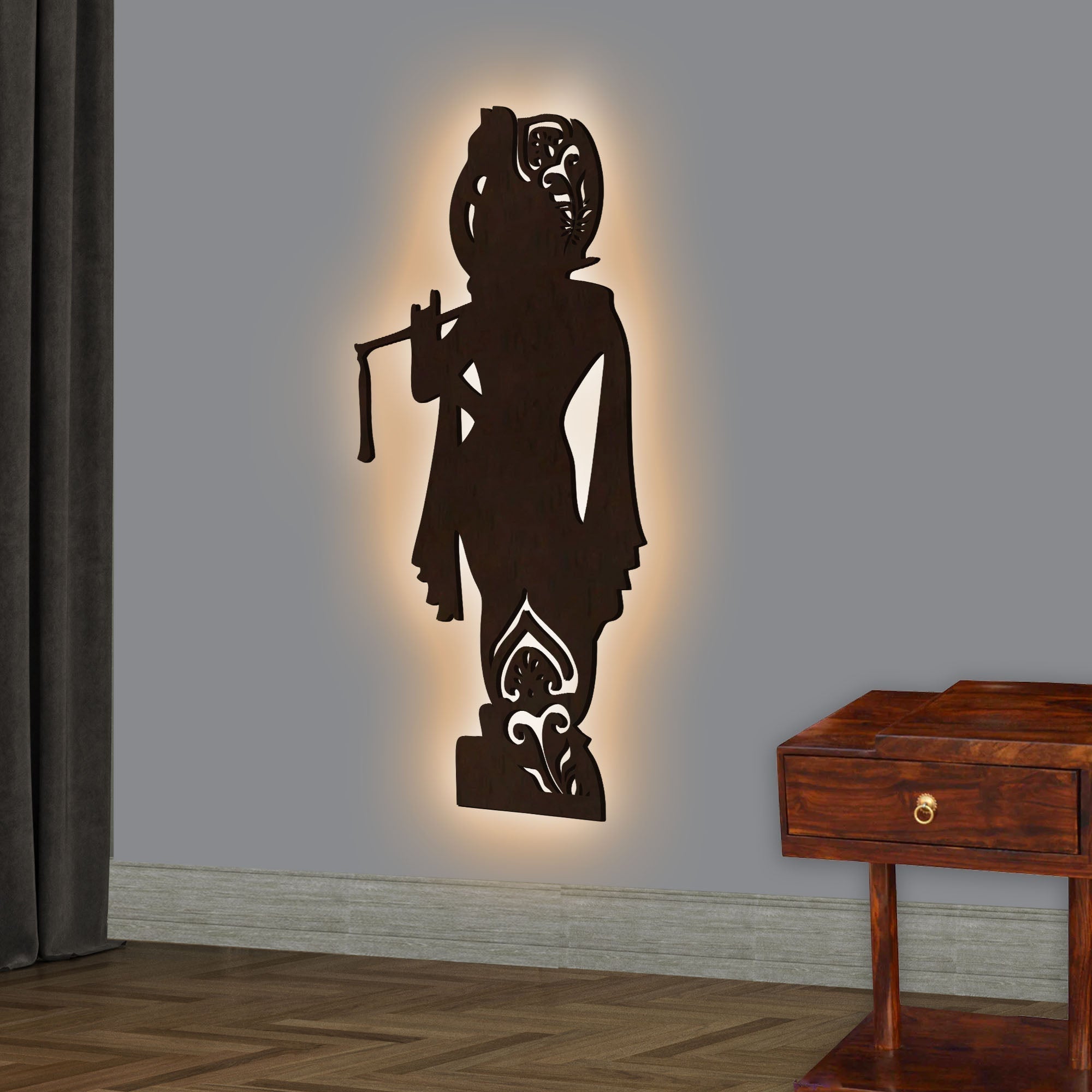 Lord Shree Krishna Backlit Wooden Wall Decor