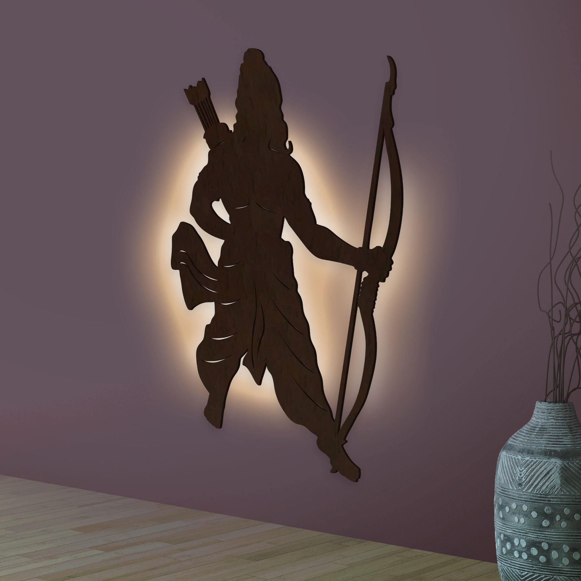 Lord Shree Ram Backlit Wooden Wall Decor