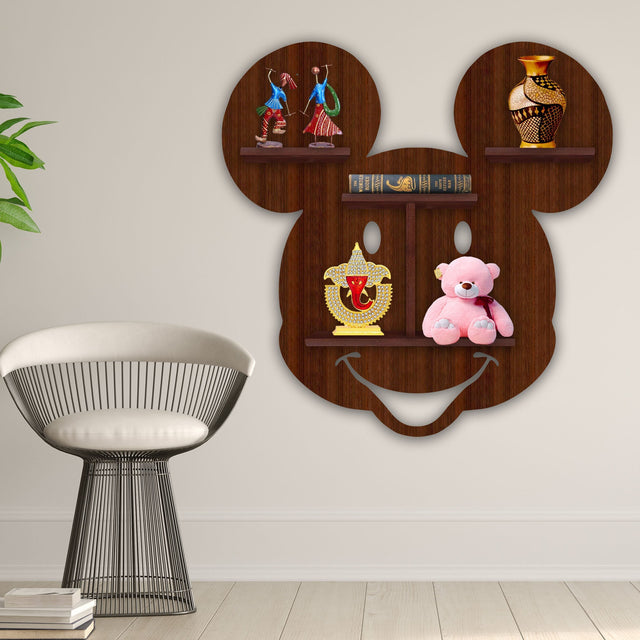 Shape Wooden LED Light Wall Shelf with Walnut Finish