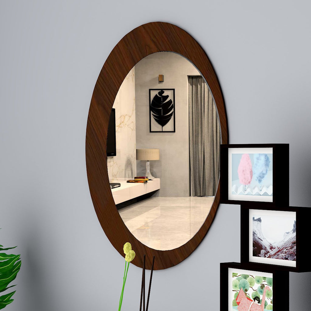Round Shape Wooden Wall Mirror