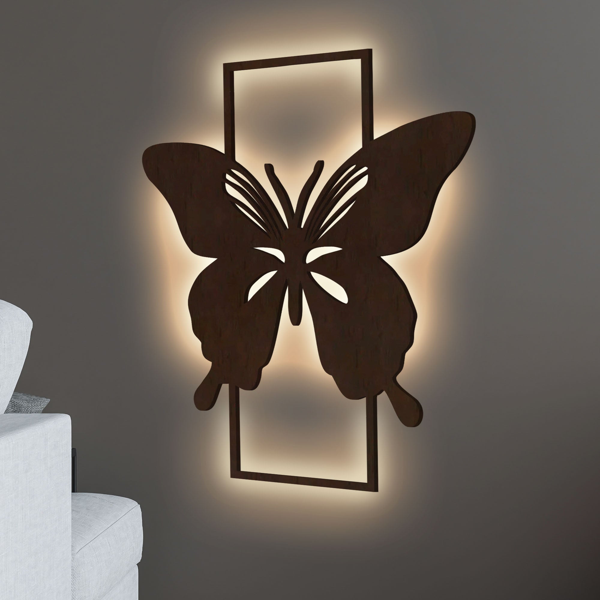 Modern Butterfly Art Backlit Wooden Wall Decor