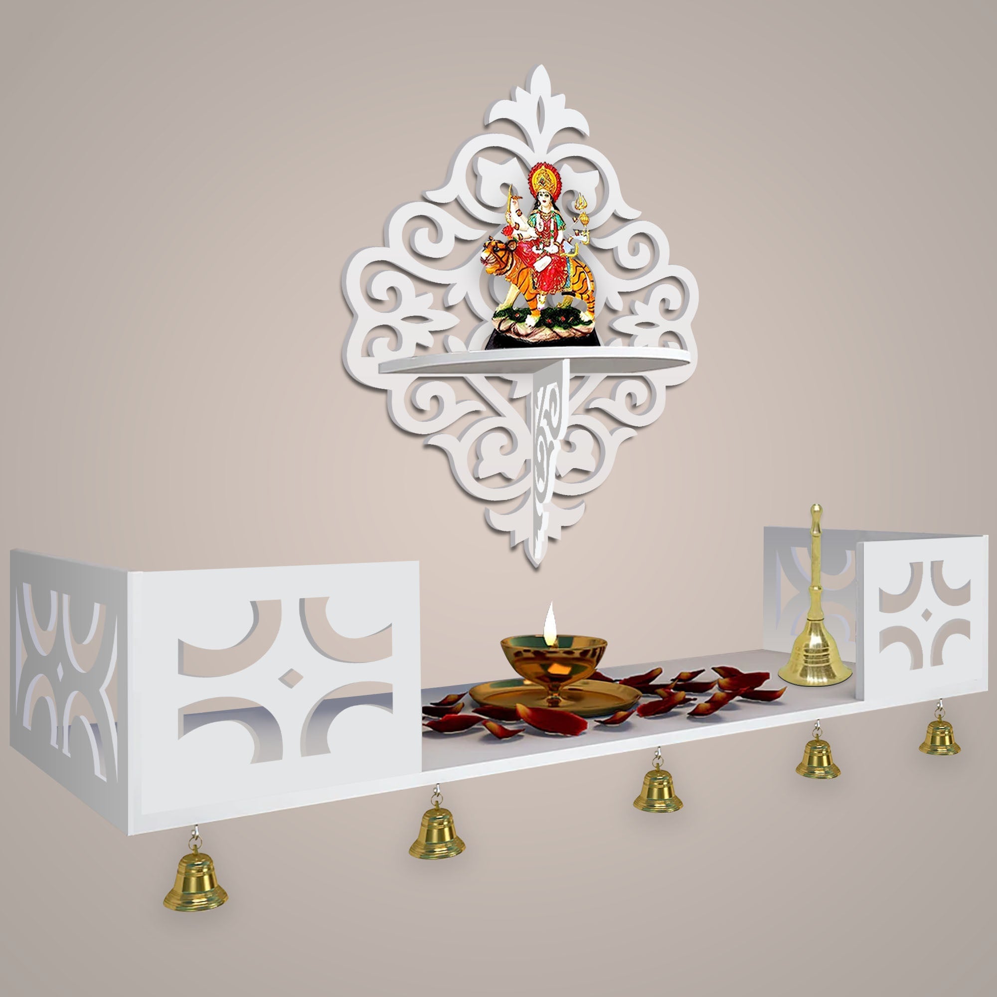 Wall Hanging Wooden Temple with Shelf