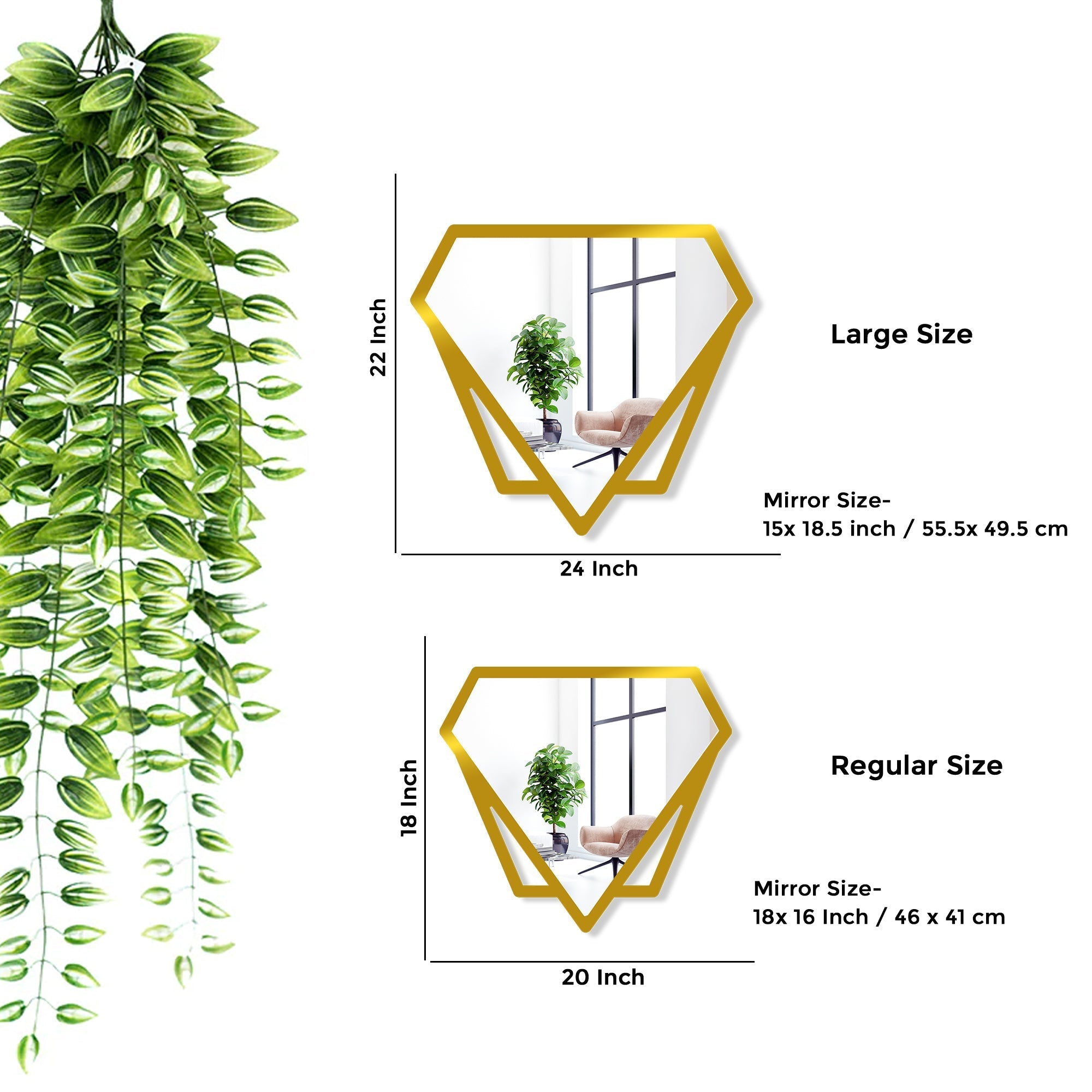 Diamond Shape Vanity Mirror Wooden Golden Finish Frame