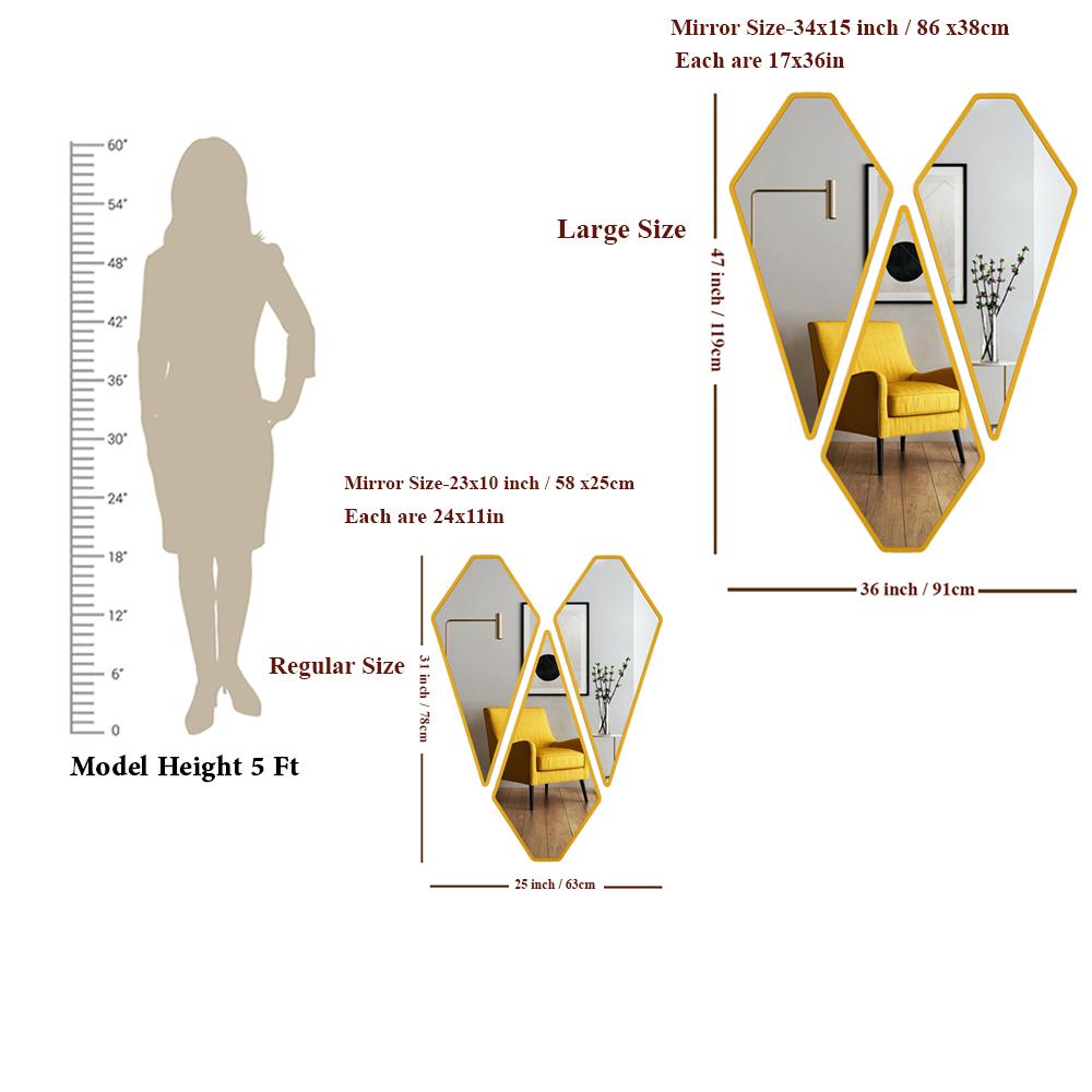 Mirrors Set of 3 with Golden Finish Frame