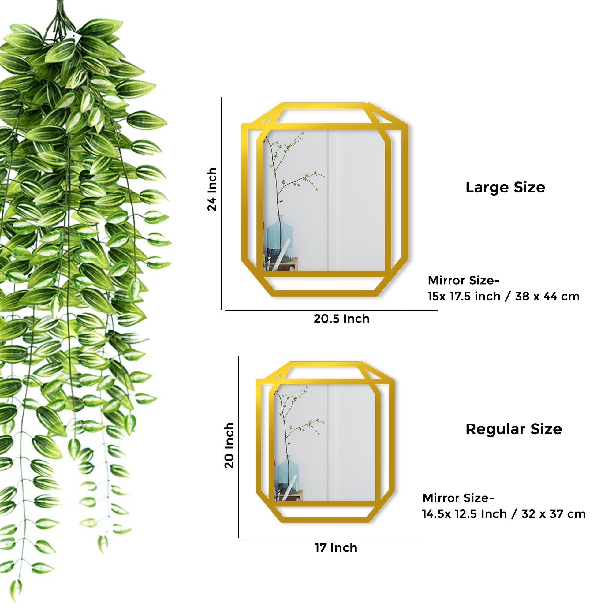 Rectangular Shape Golden Finish Wooden Vanity Mirror