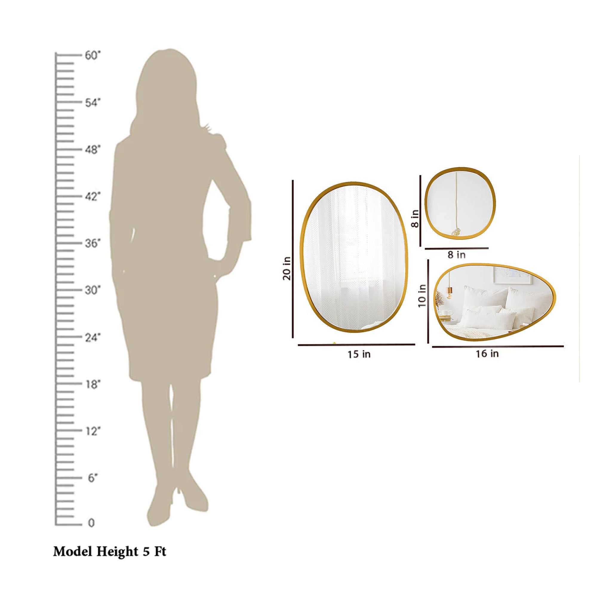 Wall Mirrors Set of 3 with Golden Finish