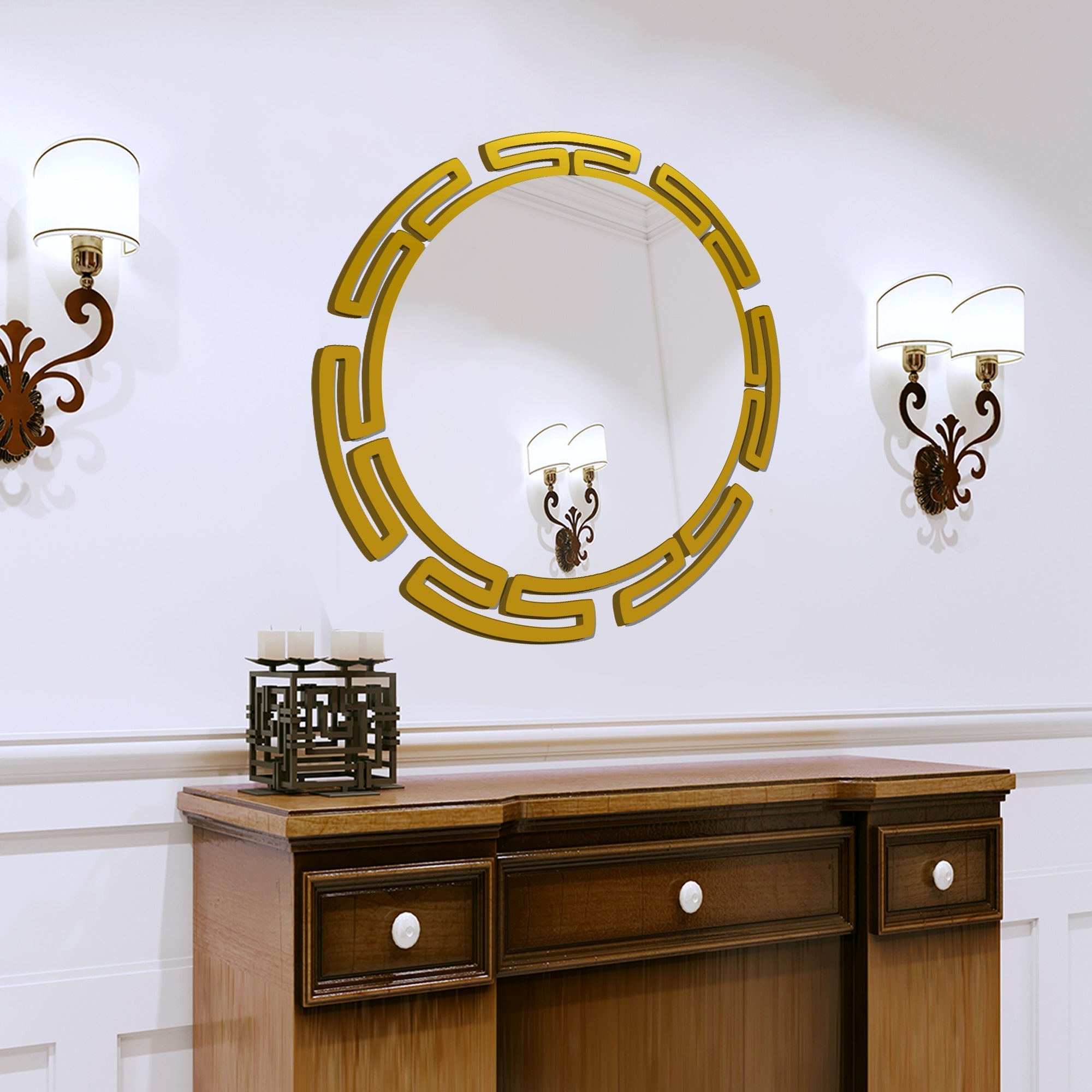 Modern Round Shape Designer Wooden Wall Mirror